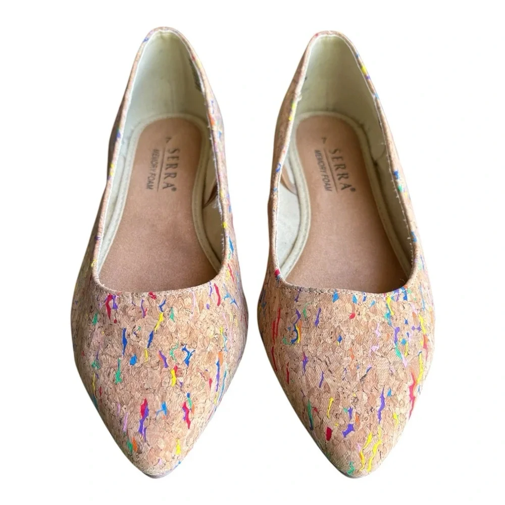 Serra Cork Flats Womens Size 7 Pointed Toe Multicolor Speckled Slip On Casual